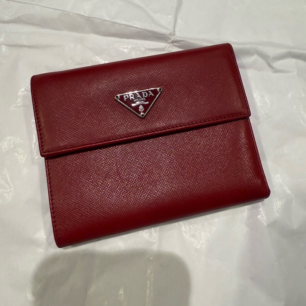Vintage Prada Red saffiano Leather Wallet authentic